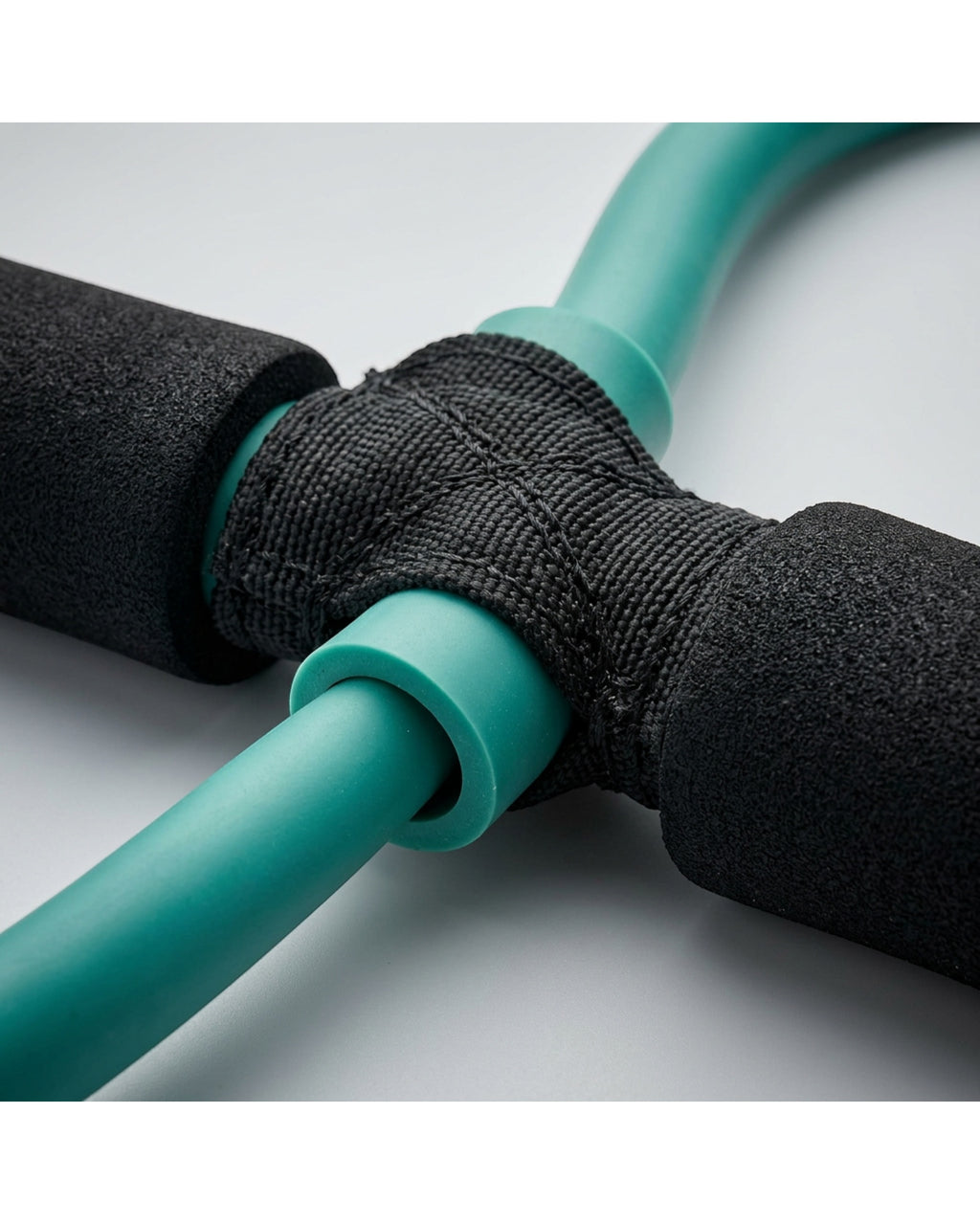 Fnvpt Double-Loop Figure-Eight Latex Resistance Tube with Four Grips Teal Black - Detail view