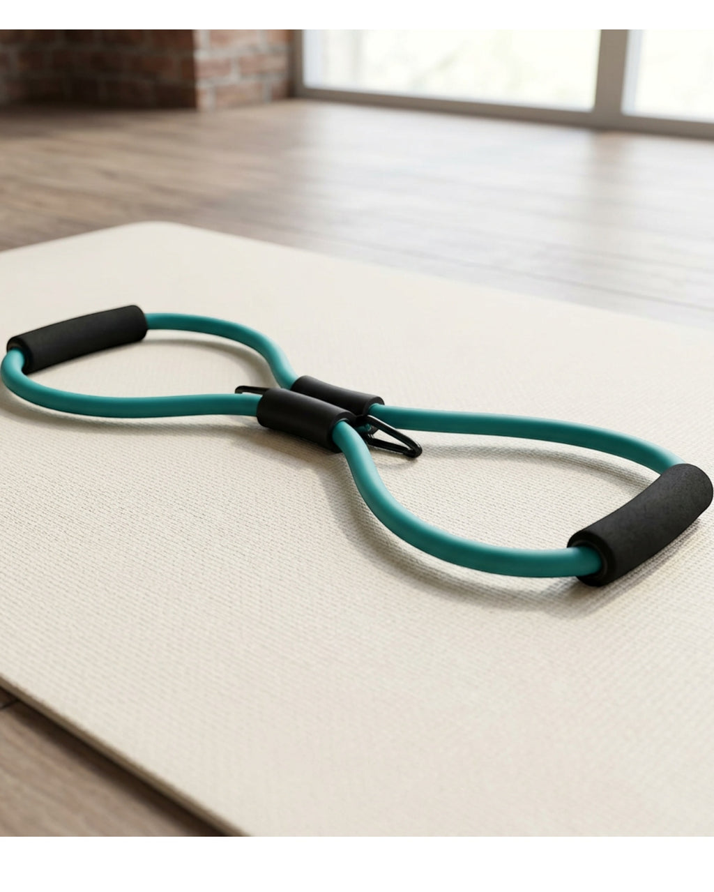 Fnvpt Double-Loop Figure-Eight Latex Resistance Tube with Four Grips Teal Black - Lifestyle view
